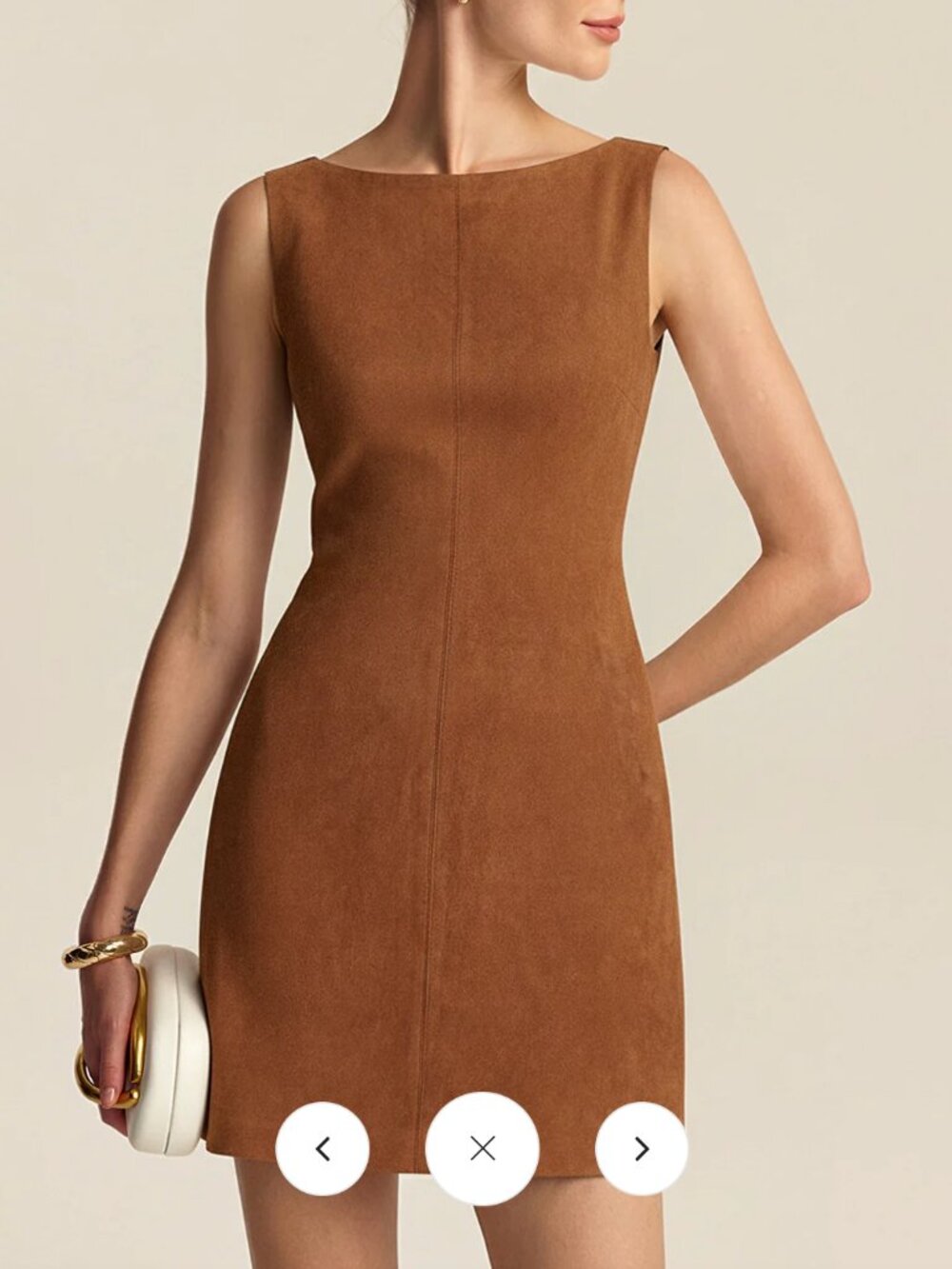 Commense Faux Suede Sleeveless Mini Dress
